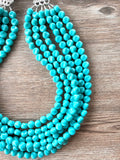 Turquoise Blue Beaded Statement Acrylic Chunky Lucite Multi Strand Necklace - Beth