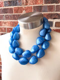 blue chunky matte resin 2 strand statement necklace