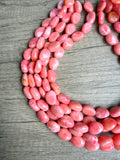 Coral Pink Orange Acrylic Beaded Multi Strand Statement Necklace - Lauren
