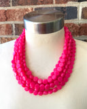 Hot Pink Acrylic Beaded Chunky Multi Strand Statement Necklace - Charlotte