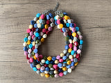 Multi Color Lucite Acrylic Beaded Chunky Multi Strand Statement Necklace - Julianna