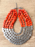 Orange Silver Wood Beaded Statement Chunky Multi Strand Necklace - Regan