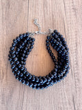 Black Choker Matte Beaded Acrylic Chunky Multi Strand Statement Necklace - Alana