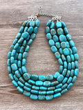 Turquoise Blue Green Lucite Acrylic Chunky Multi Strand Statement Necklace - Lauren