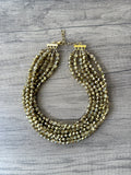 Gold Crystal Faceted Beaded Multi Strand Statement Necklace - Rebecca