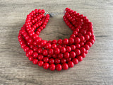 Red Choker Beaded Acrylic Multi Strand Statement Necklace - Alana