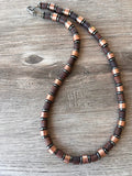 Copper Hematite Gray Brown Wood Metal Long Beaded Mens Necklace - Alphonso