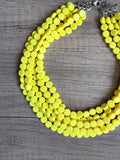 Yellow Acrylic Beaded Chunky Multi Strand Statement Necklace - Charlotte