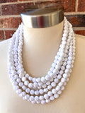 White Beaded Statement Acrylic Chunky Lucite Multi Strand Necklace - Beth