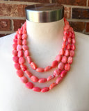 Coral Pink Orange Acrylic Beaded Multi Strand Statement Necklace - Lauren