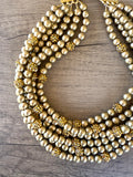 Gold Rhinestone Matte Beaded Acrylic Chunky Statement Necklace - Emma