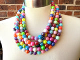 Multi Color Acrylic Big Bead Chunky Statement Necklace - Alana