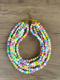 Pastel Heart Acrylic Bead Multi Strand Valentines Statement Necklace