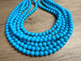 Turquoise Blue Acrylic Lucite Bead Statement Necklace - Alana