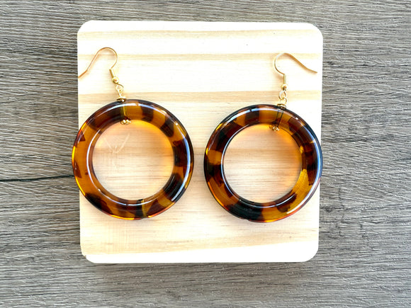 Brown Tortoise Shell Statement Acrylic Resin Hoop Earrings - Mollyrose