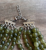 Olive Green Acrylic Lucite Bead Chunky Multi Strand Statement Necklace - Alana