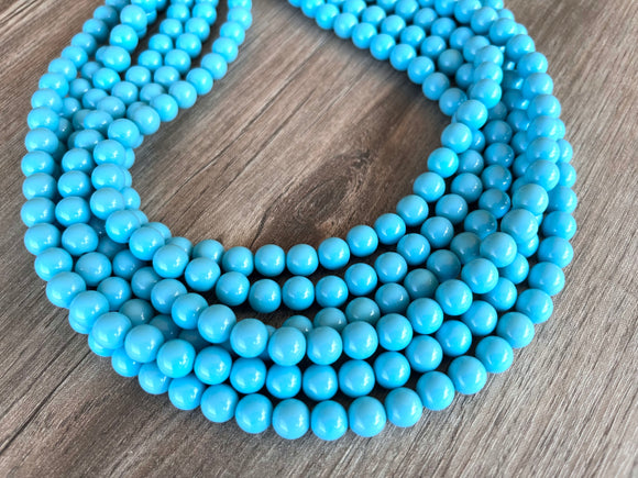 Carolina Blue Acrylic Lucite Bead Chunky Multi Strand Statement Necklace - Alana