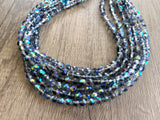 Blue Gray Crystal Faceted Beaded Multi Strand Chunky Statement Necklace - Rebecca