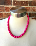 Hot Pink Acrylic Beaded Multi Strand Statement Necklace - Alana