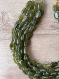 Olive Green Lucite Acrylic Beaded Multi Strand Chunky Statement Necklace - Lauren