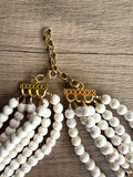 White Stone Magnesite Beaded Chunky Multi Strand Statement Necklace - Michelle