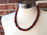 Mens Red Jasper Brown Coconut Wood Beaded Mens Necklace - Pascal