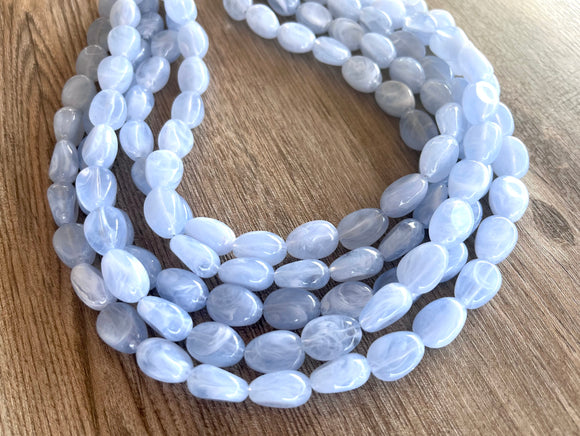 Light Blue Beaded Lucite Chunky Multi Strand Statement Necklace - Lauren
