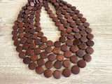 Brown Wood Beaded Multi Strand Chunky Statement Necklace - Charlotte