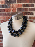 Black Lucite Chunky Beaded Multi strand Acrylic Statement Necklace - Ashley