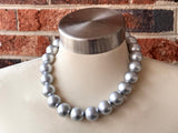 Silver Matte Choker Acrylic Beaded Short Lucite Statement Necklace - Betty