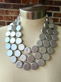 Silver Statement Acrylic Beaded Chunky Multi Strand Necklace - Charlotte