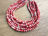 Red White Acrylic Beaded Chunky Multi Strand Statement Necklace - Alana