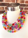 Multi Color Faceted Lucite Acrylic Bead Chunky Statement Necklace Jewelry Women - Leslie