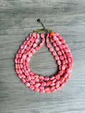 Coral Pink Orange Acrylic Beaded Multi Strand Statement Necklace - Lauren