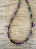 Mens Purple Gray Thin Hematite Magnesite Beaded Necklace - Wyatt