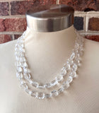 Clear Faceted Lucite Beaded Statement Multi Strand Chunky Necklace - Jenny