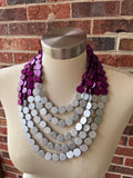 Purple Silver Wood Beaded Statement Chunky Multi Strand Necklace - Regan