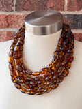Tortoise Shell Lucite Acrylic Beaded Chunky Multi Strand Statement Necklace - Lauren