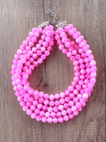 Pink White Acrylic Lucite Big Bead Chunky Multi Strand Necklace - Alana