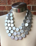 Silver Matte Statement Acrylic Beaded Chunky Multi Strand Necklace - Charlotte