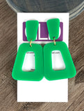 Emerald Green Acrylic Matte Lucite Big Large Statement Earrings - Heidi
