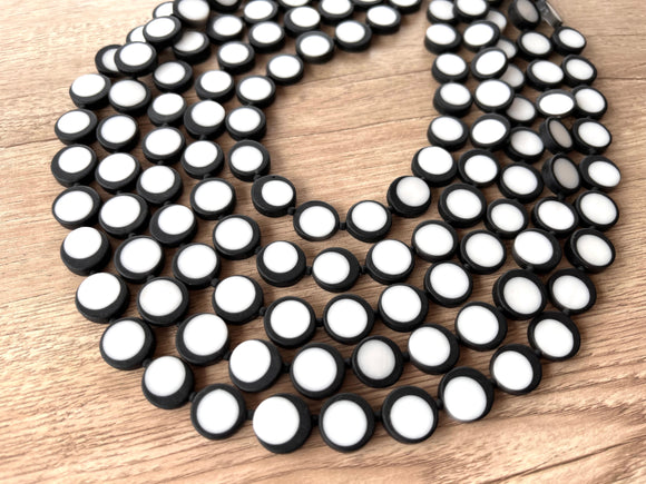 Black White Resin Beaded Multi Strand Chunky Statement Necklace - Charlotte