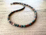 Green Brown Stone Jasper Copper Mens Beaded Necklace - Rowan