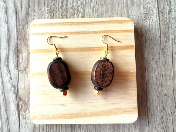 Brown Wood Statement Dangle Earrings Jewelry Set - Miranda