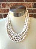 Ivory Acrylic Beaded Chunky Multi Strand Statement Necklace - Alana