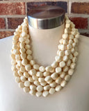Cream Acrylic Beaded Multi Strand Statement Necklace - Julianna