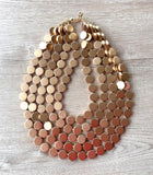 Gold Wood Bead Multi Strand Chunky Statement Necklace - Charlotte