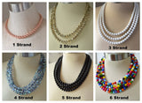 Blue Gray Crystal Faceted Beaded Multi Strand Chunky Statement Necklace - Rebecca