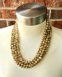 Gold Crystal Faceted Beaded Multi Strand Statement Necklace - Rebecca