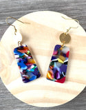 Multi Color Colorful Lucite Acrylic Large Dangle Womens Statement Earrings - Nevaeh